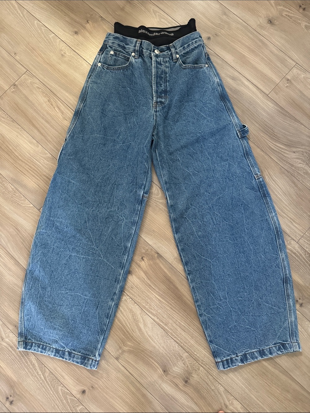 Women’s prestyled oversized Wide Leg Blue Denim jeans size 25 preowned